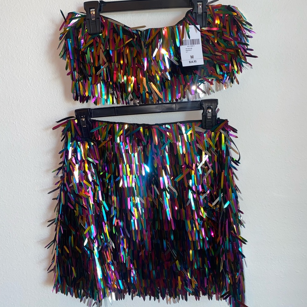 NWT rainbow sequin two piece set MEDIUM